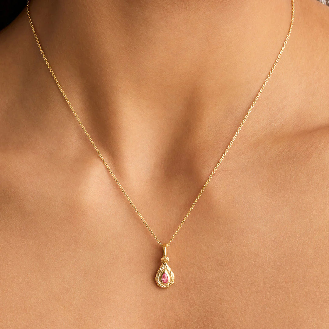 By Charlotte With Love Birthstone Annex Link Pendant - October/Pink Tourmaline - 18k Gold Vermeil