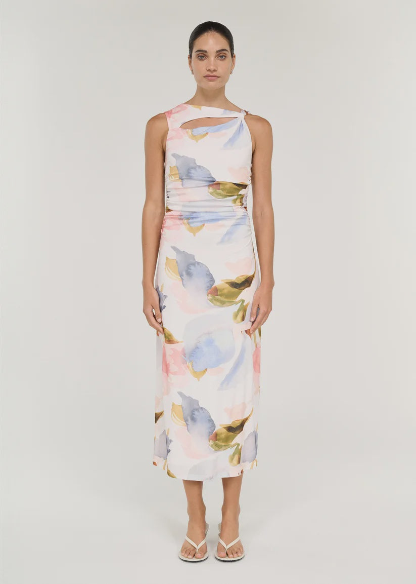 Staple The Label Valea Mesh Midi Dress - Watercolour Floral