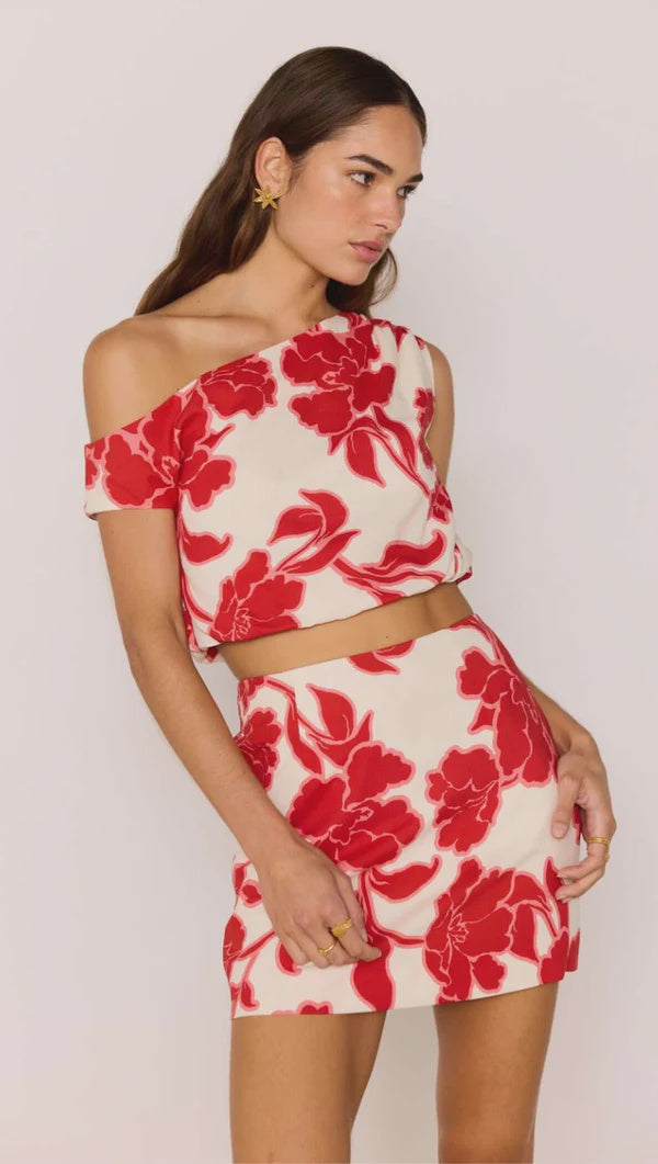 MinkPink Rosela Crop Top - Red/White Floral