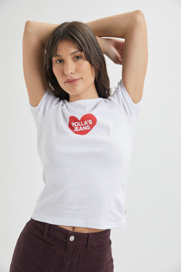 Rolla's Baby Rib Tee I Heart - White