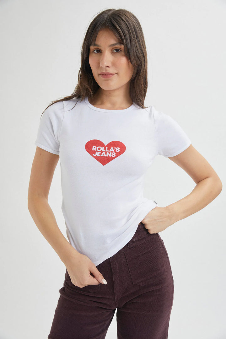 Rolla's Baby Rib Tee I Heart - White