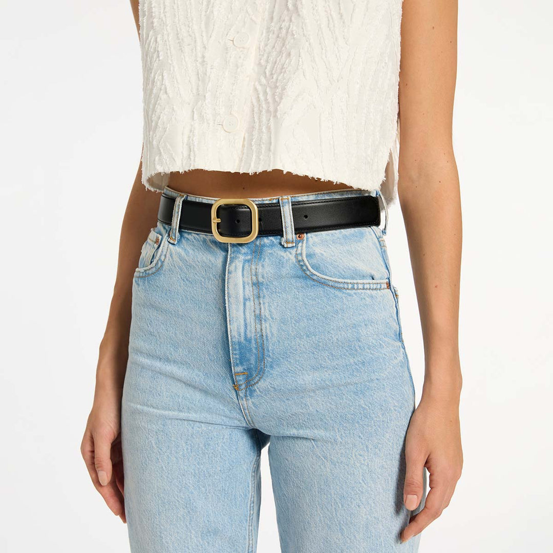 Status Anxiety Falling Quiet Belt - Black Nappa/Gold