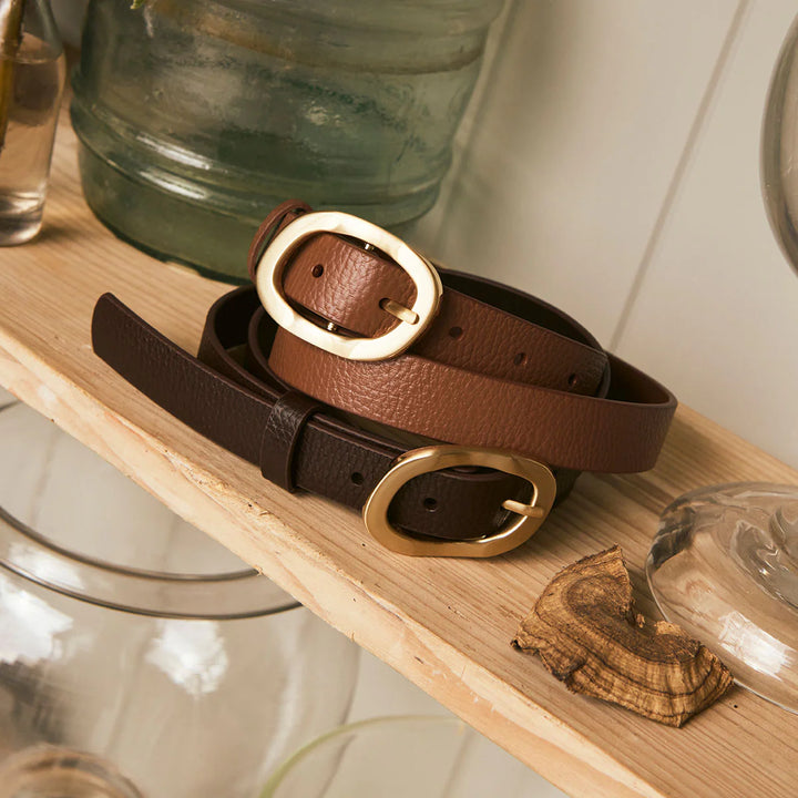 Status Anxiety Nocturne Leather Belt - Choc/Gold