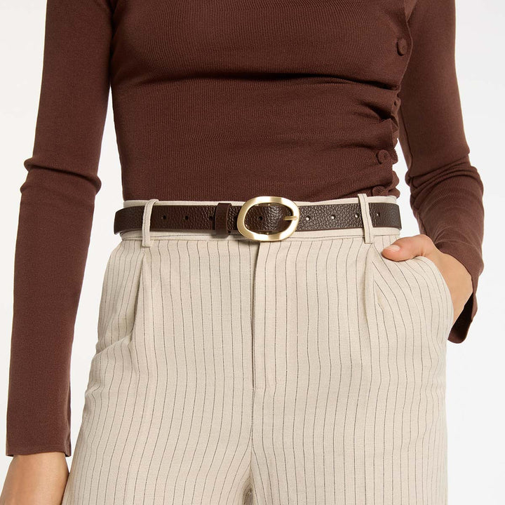 Status Anxiety Nocturne Leather Belt - Choc/Gold