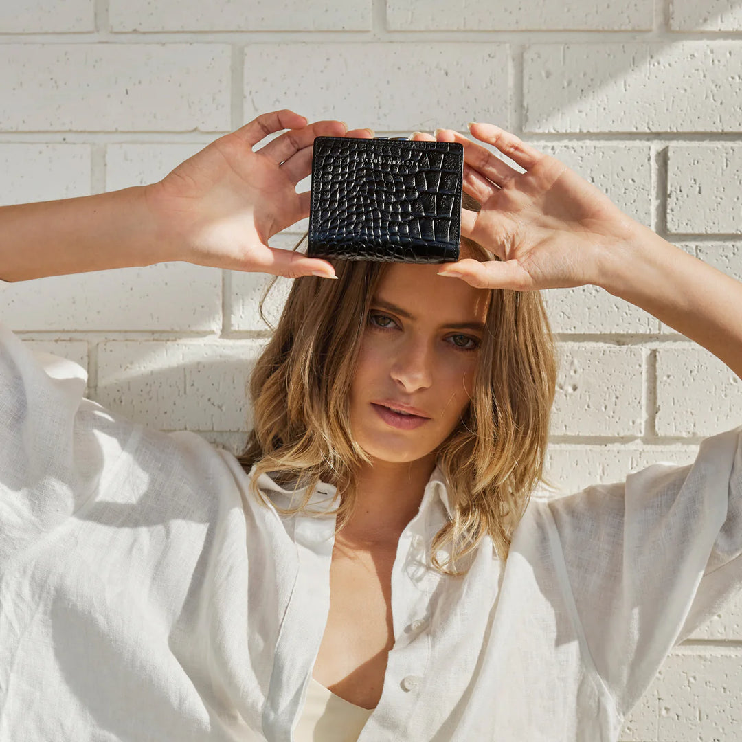 Status Anxiety As You Were Wallet - Black Croc Emboss