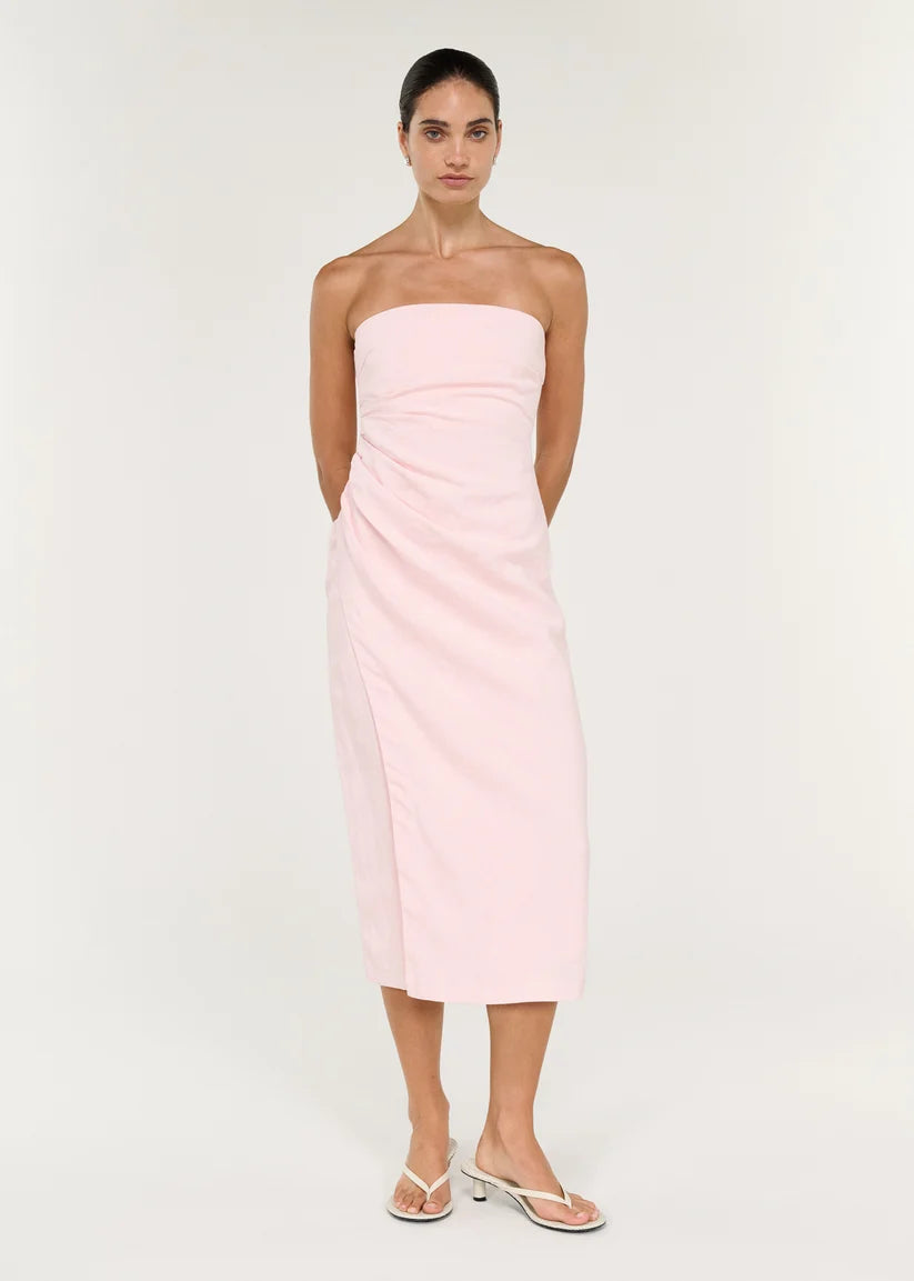 Staple The Label Avella Strapless Midi Dress - Rose Pink