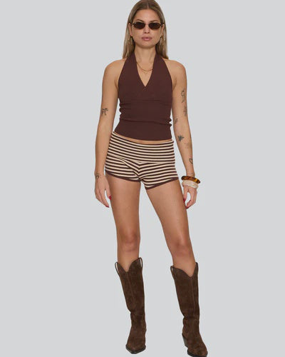 Thrills Dayna Knit Halter Top - Bitter Chocolate