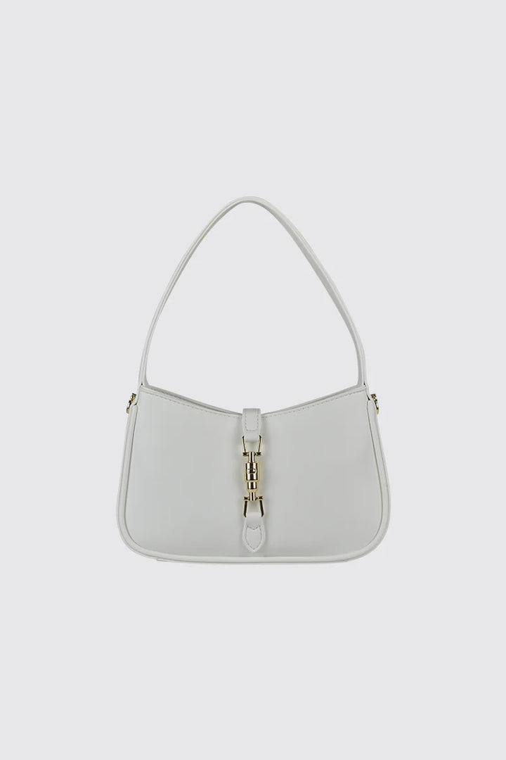 Peta + Jain Ollie Clip Front Shoulder Bag-White PU/Gold