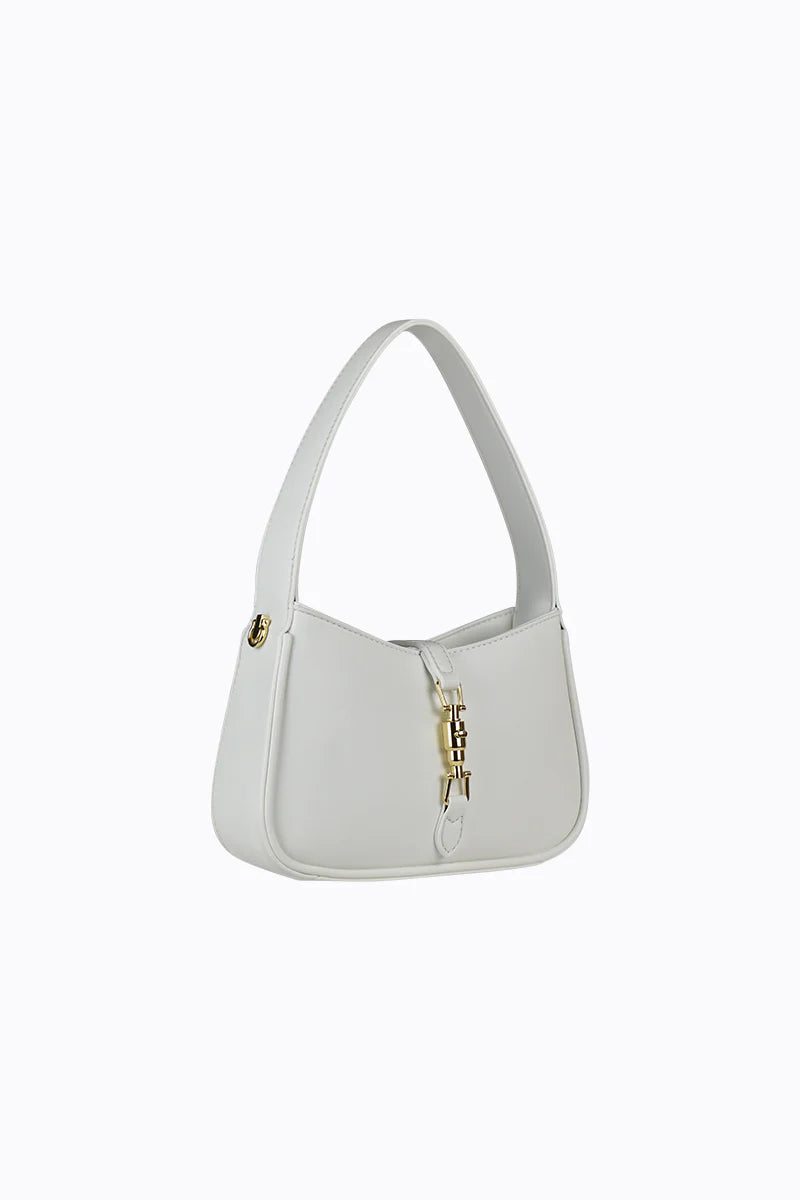Peta + Jain Ollie Clip Front Shoulder Bag-White PU/Gold