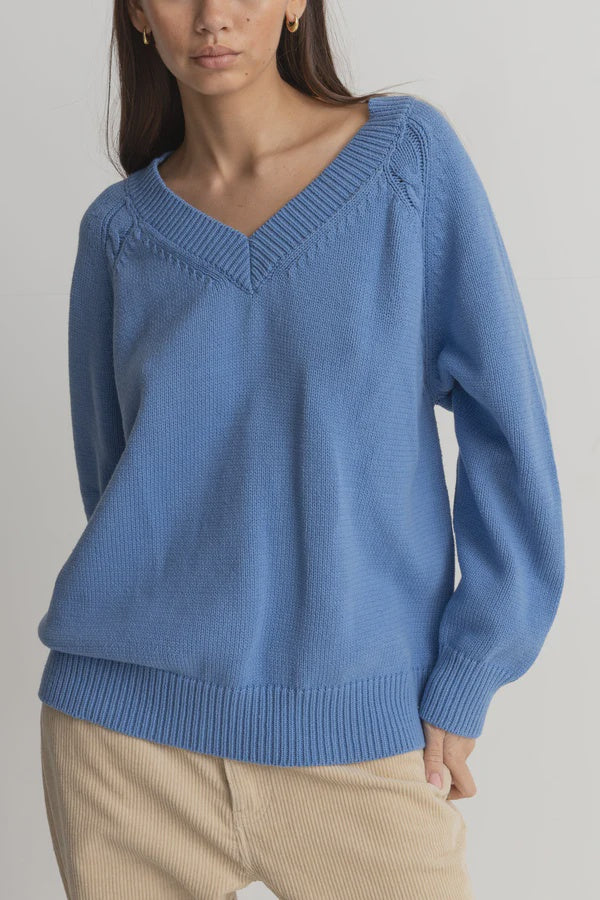 Rhythm Moonstone Oversized V Neck Knit - Blue
