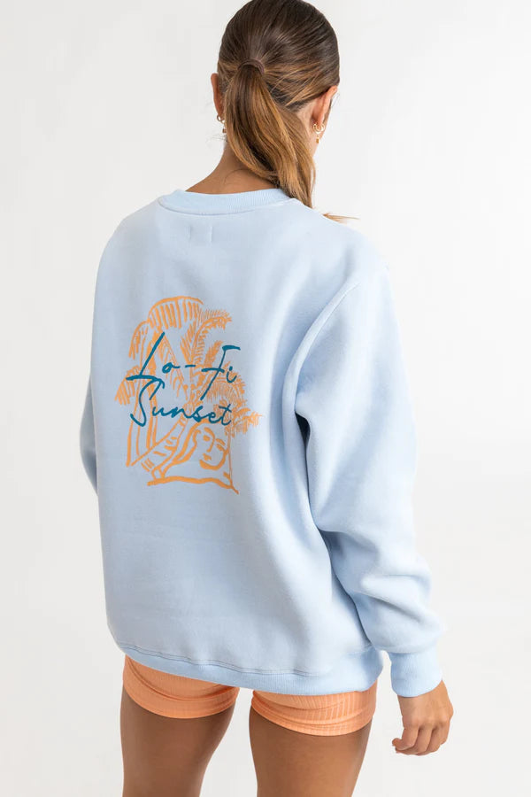 Lo Fi Sunset Crew Neck Fleece - Blue Smoke