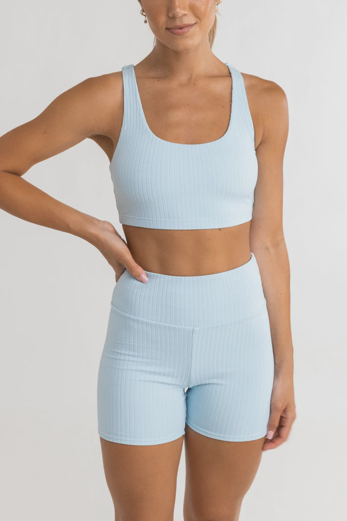 Elle Ribbed Crop Top - Blue Smoke