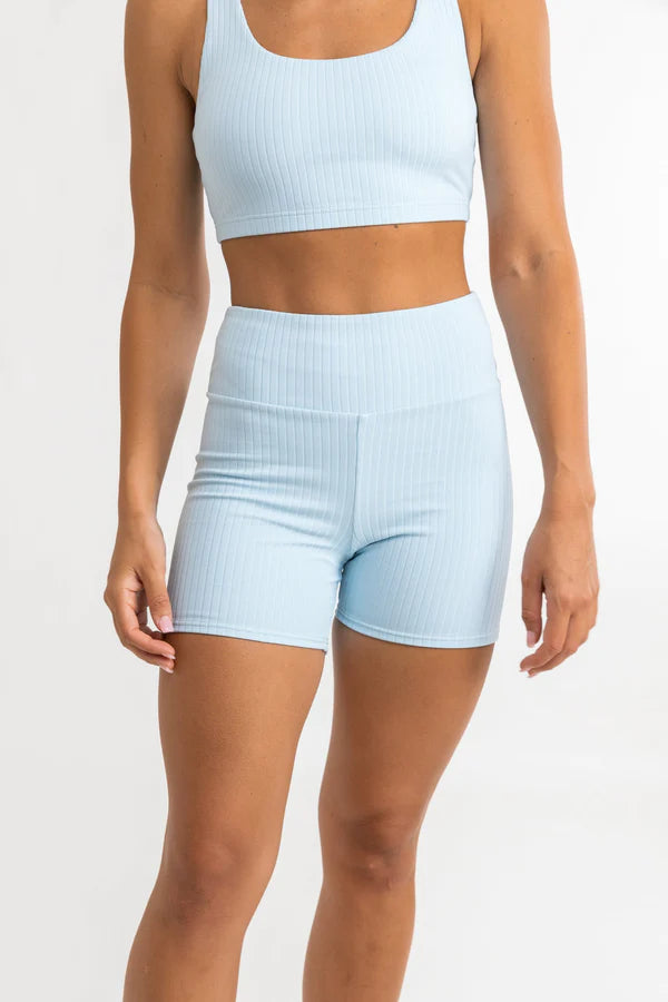 Elle Ribbed Crop Top - Blue Smoke