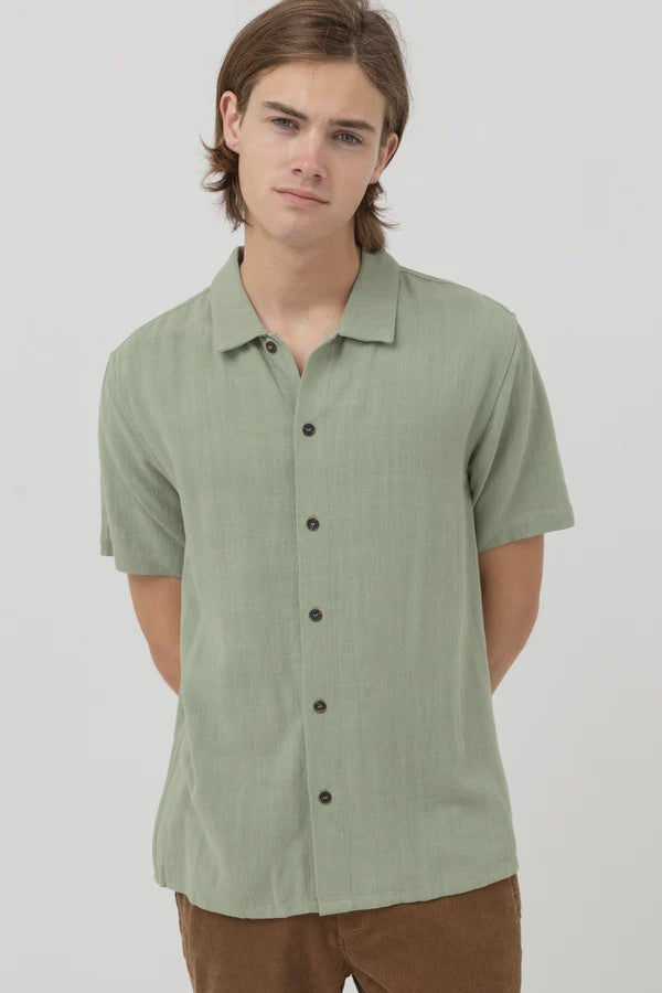 Rhythm Textured Linen Short Sleeve Shirt - Moss