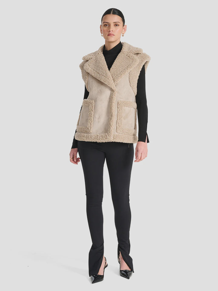 Martina Faux Fur Vest- Stone