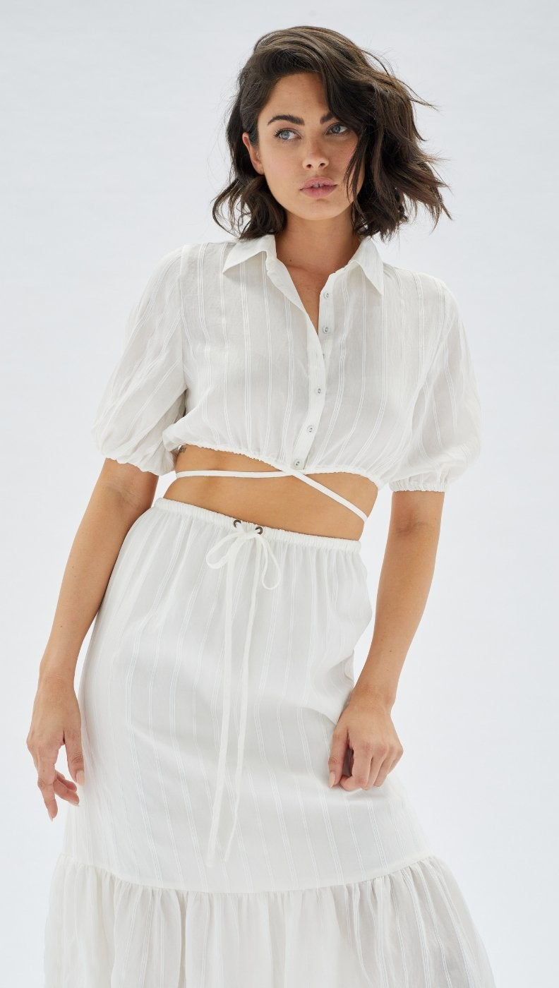 Buchra Cropped Stripe Shirt - White
