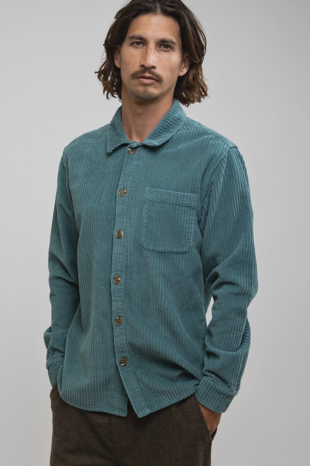 Corduroy Long Sleeve Shirt - Sea Green