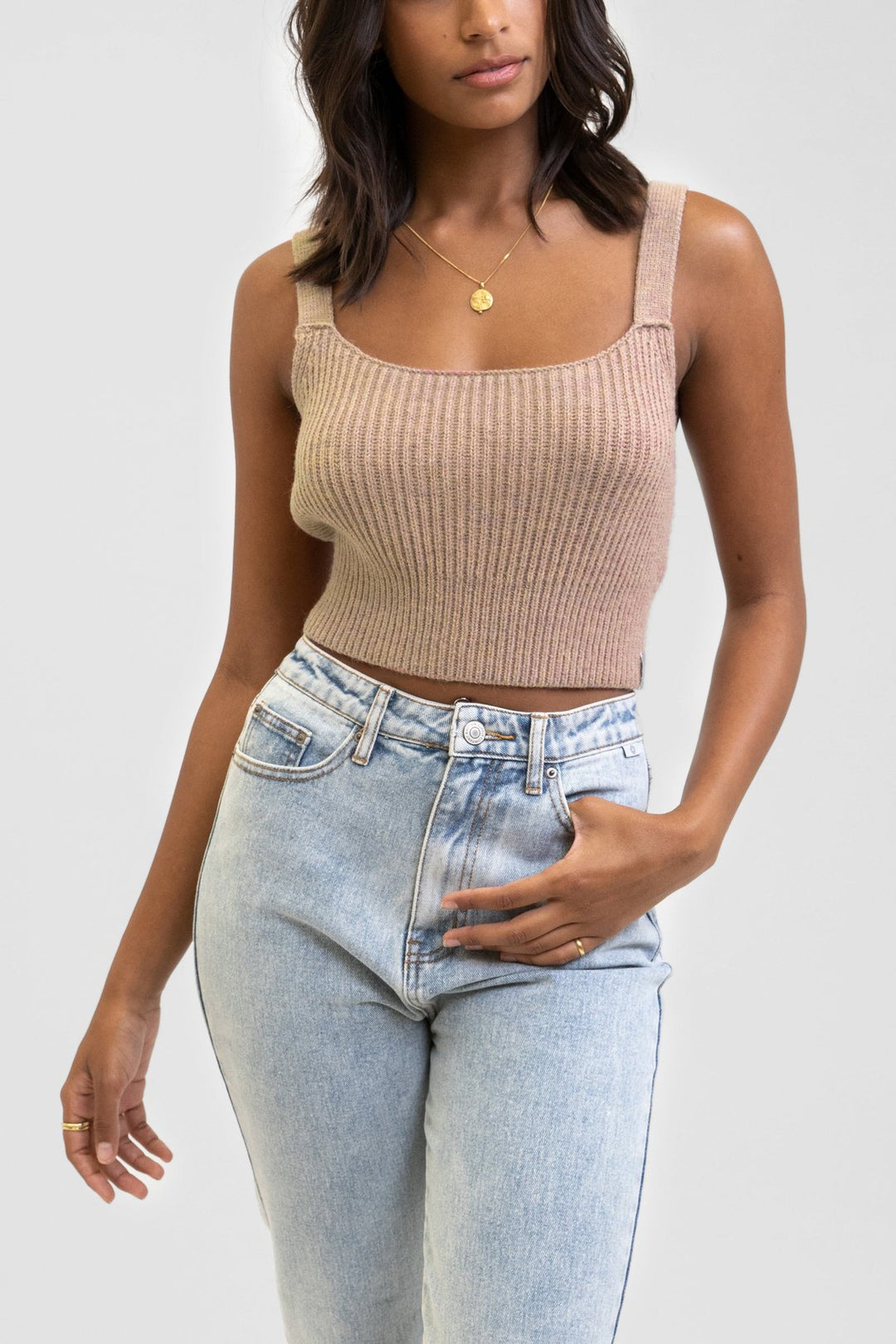 Lila Knitted Cropped Top - Mocha