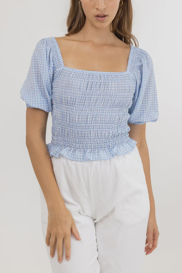Maisy Check Smocked Top - Blue