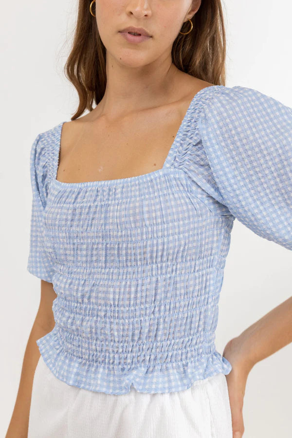 Maisy Check Smocked Top - Blue