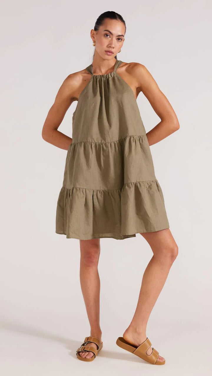Lucia Tiered Mini Dress- Khaki
