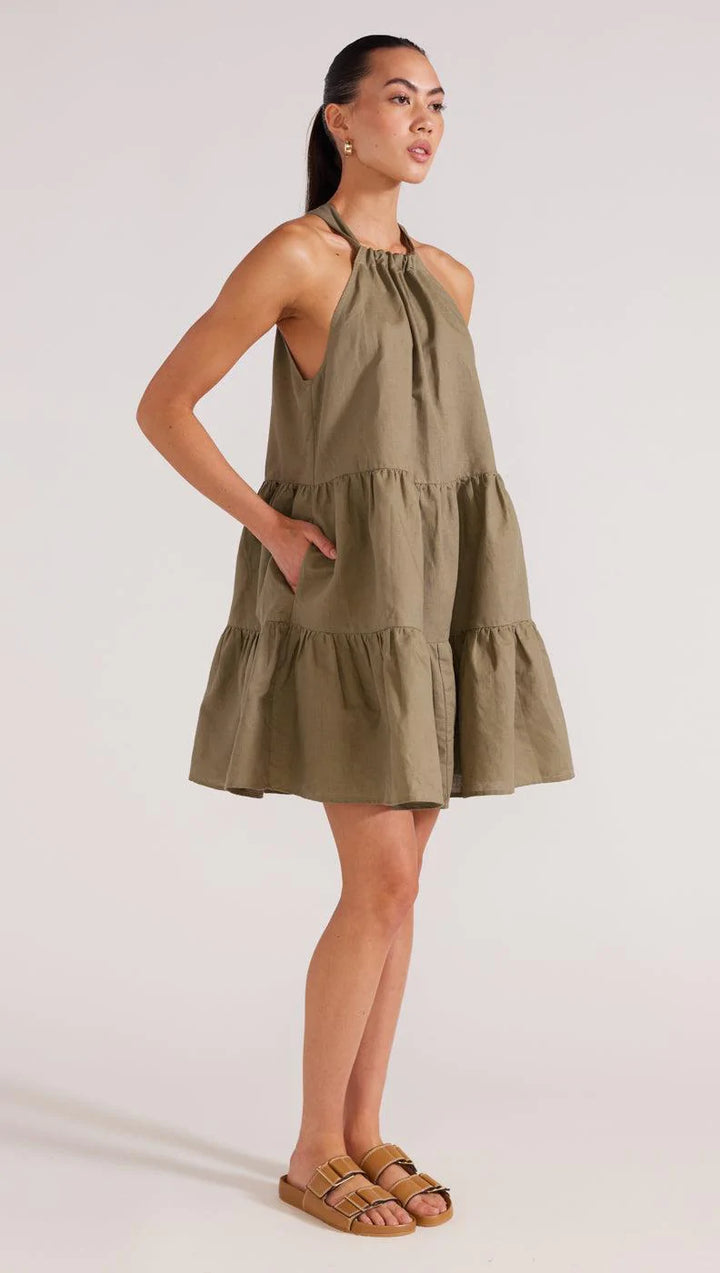 Lucia Tiered Mini Dress- Khaki