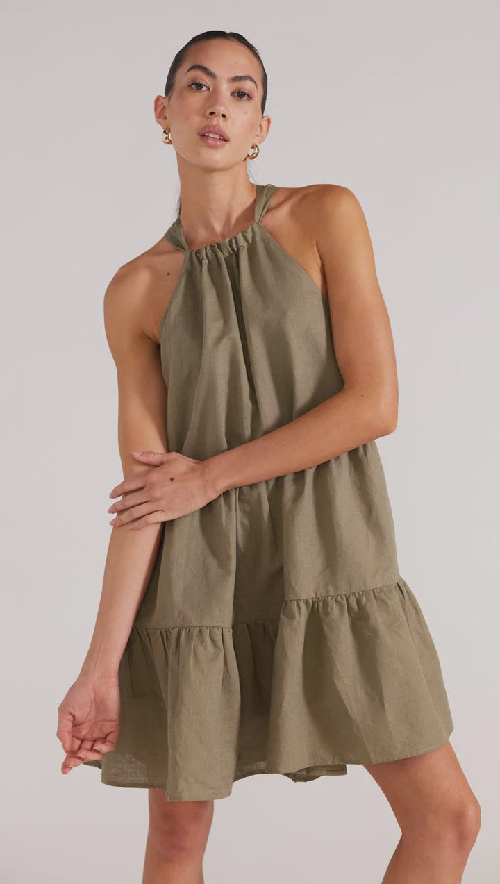 Lucia Tiered Mini Dress- Khaki