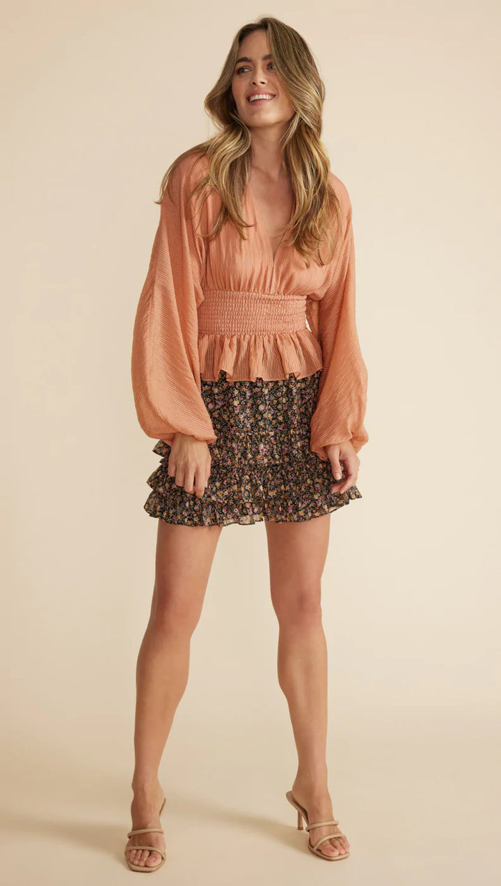 Tahlia Shirred Blouse - Terracotta
