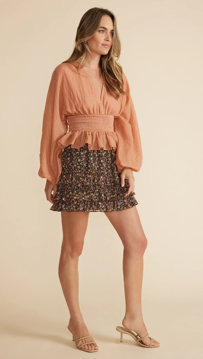 Tahlia Shirred Blouse - Terracotta