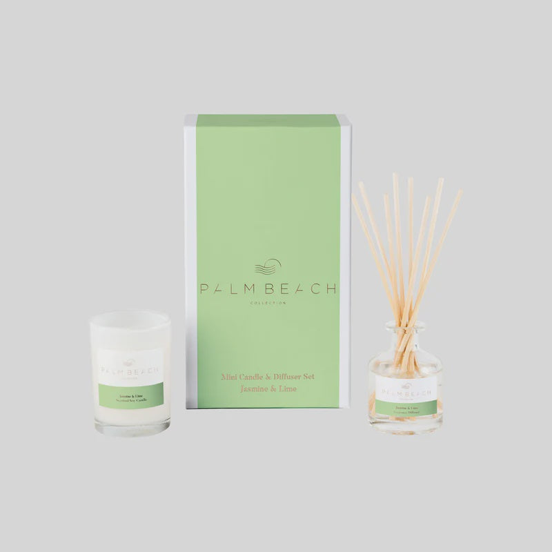 Palm Beach Collection 90g Mini Candle and 50ml Fragrance Diffuser Gift Pack - Jasmine & Lime