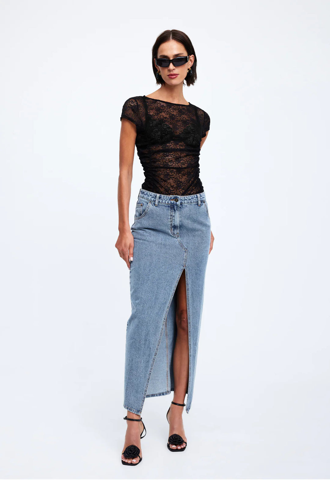 Lioness Barbie Split Midi Skirt - Faded Denim