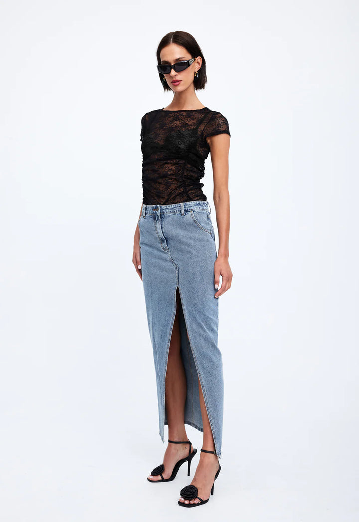 Lioness Barbie Split Midi Skirt - Faded Denim