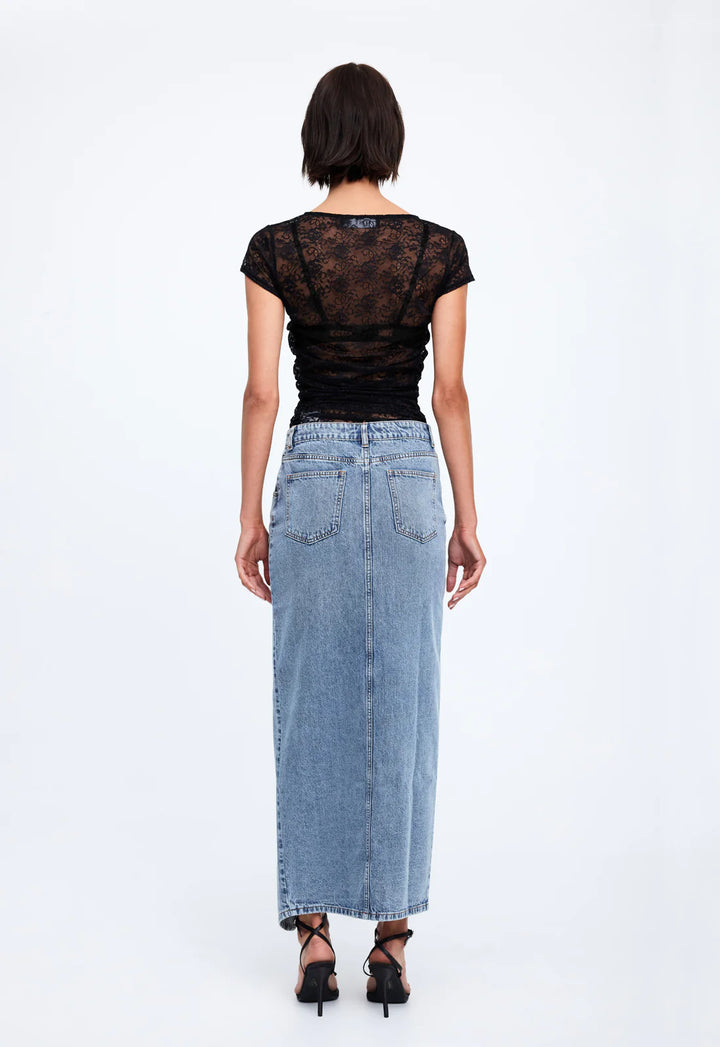 Lioness Barbie Split Midi Skirt - Faded Denim