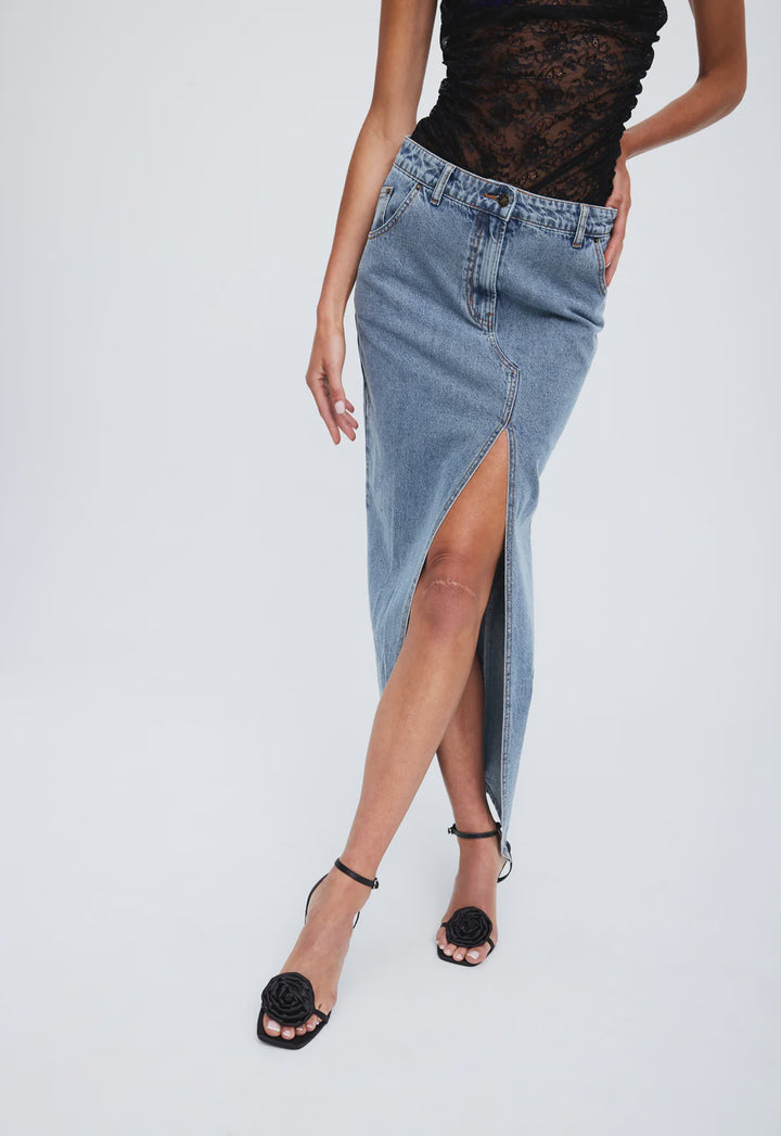 Lioness Barbie Split Midi Skirt - Faded Denim