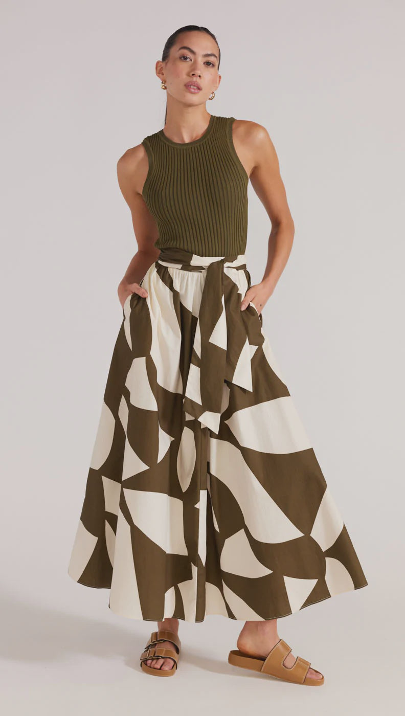 Moda Midi Skirt- Olive