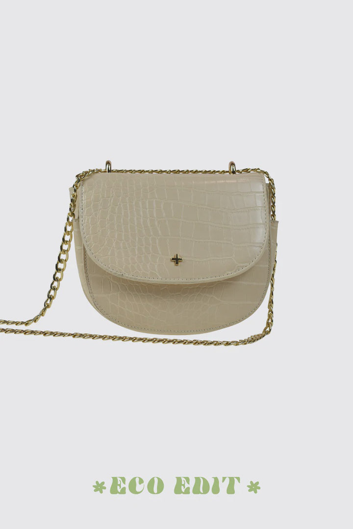 Alisa Saddle Crossbody Bag With Chain - Almond Croc/Gold