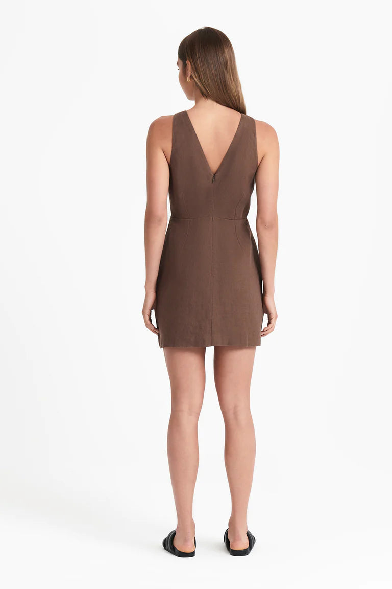 Sima Linen Mini Dress- Cola