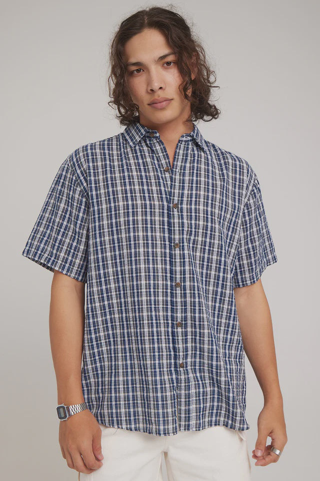 Thrills Split Decision Short Sleeve Shirt- Blue