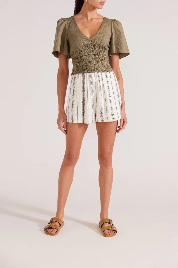 Lucia Shirred Blouse- Khaki