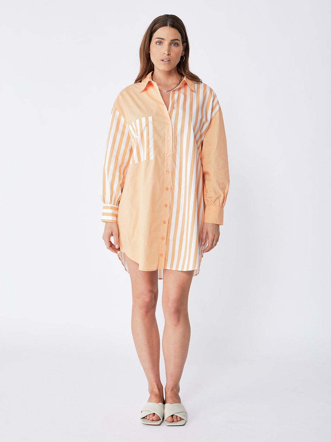 Bree Cotton Shirt Dress - Melon Stripe