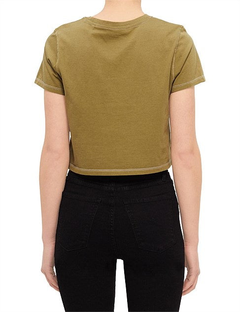 GR Cropped Jordie Tee Contrast Stitch YO - Martini Olive