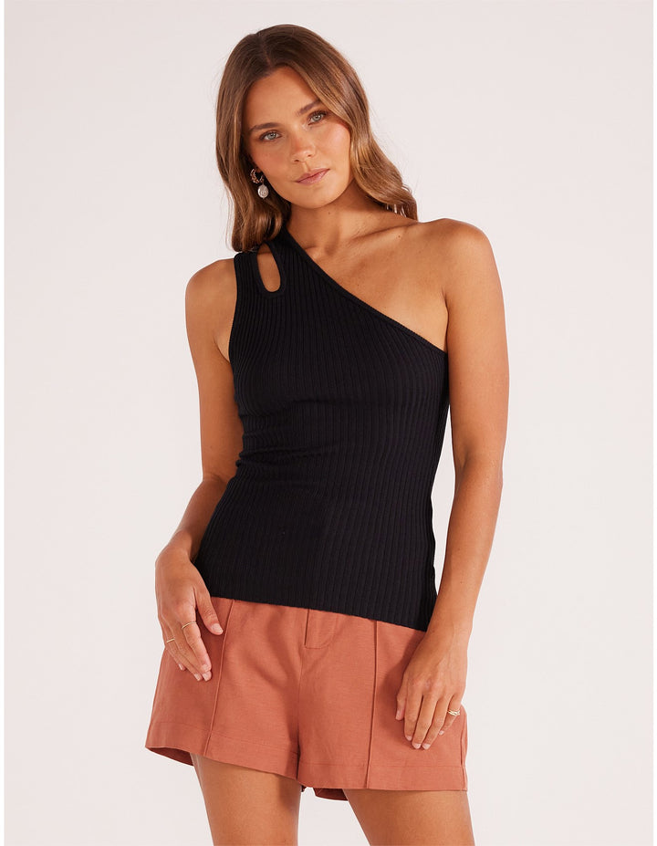 Minkpink Ella One Shoulder Knit Top - Black