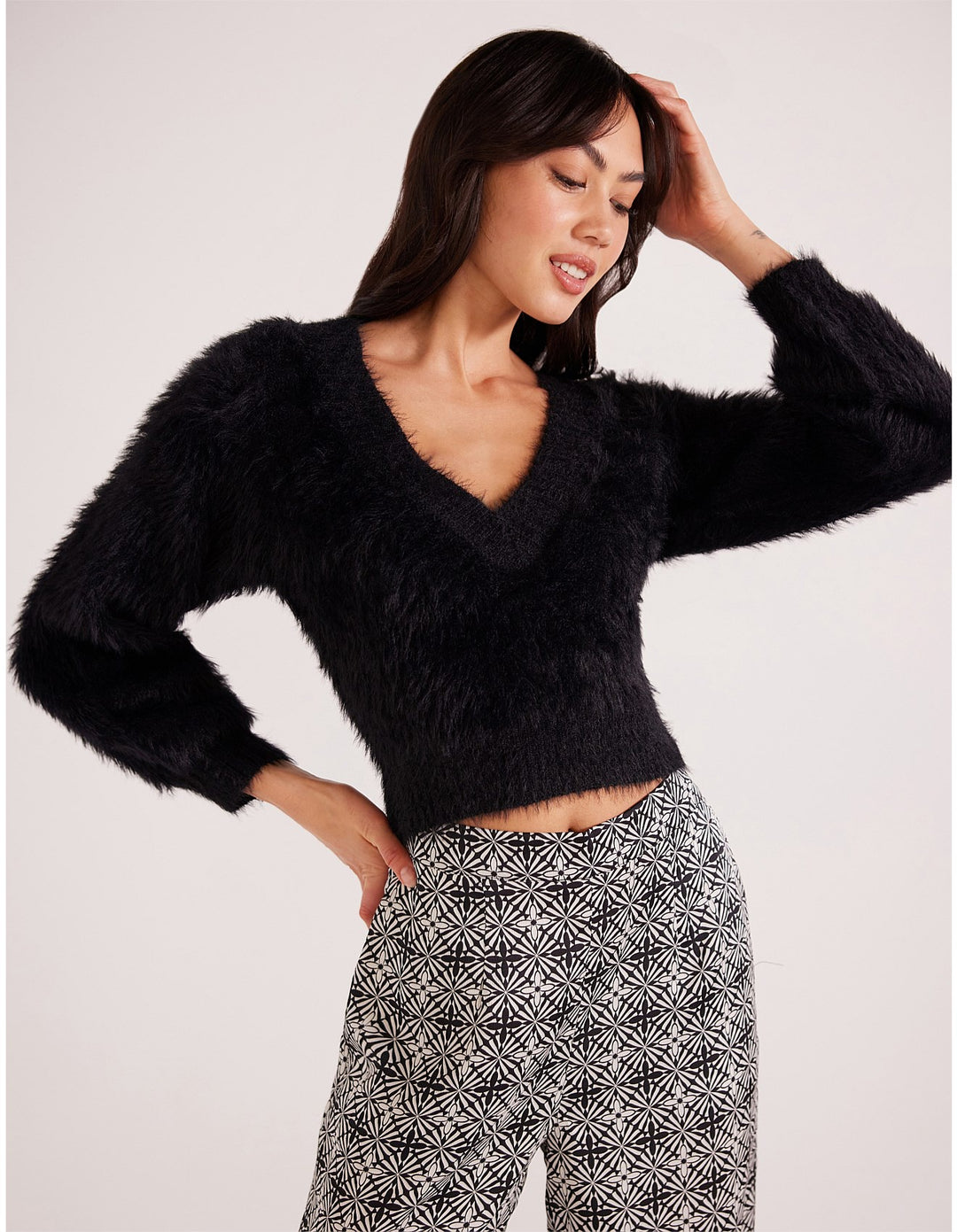 MinkPink Maisie Fluffy Knit Sweater- Black