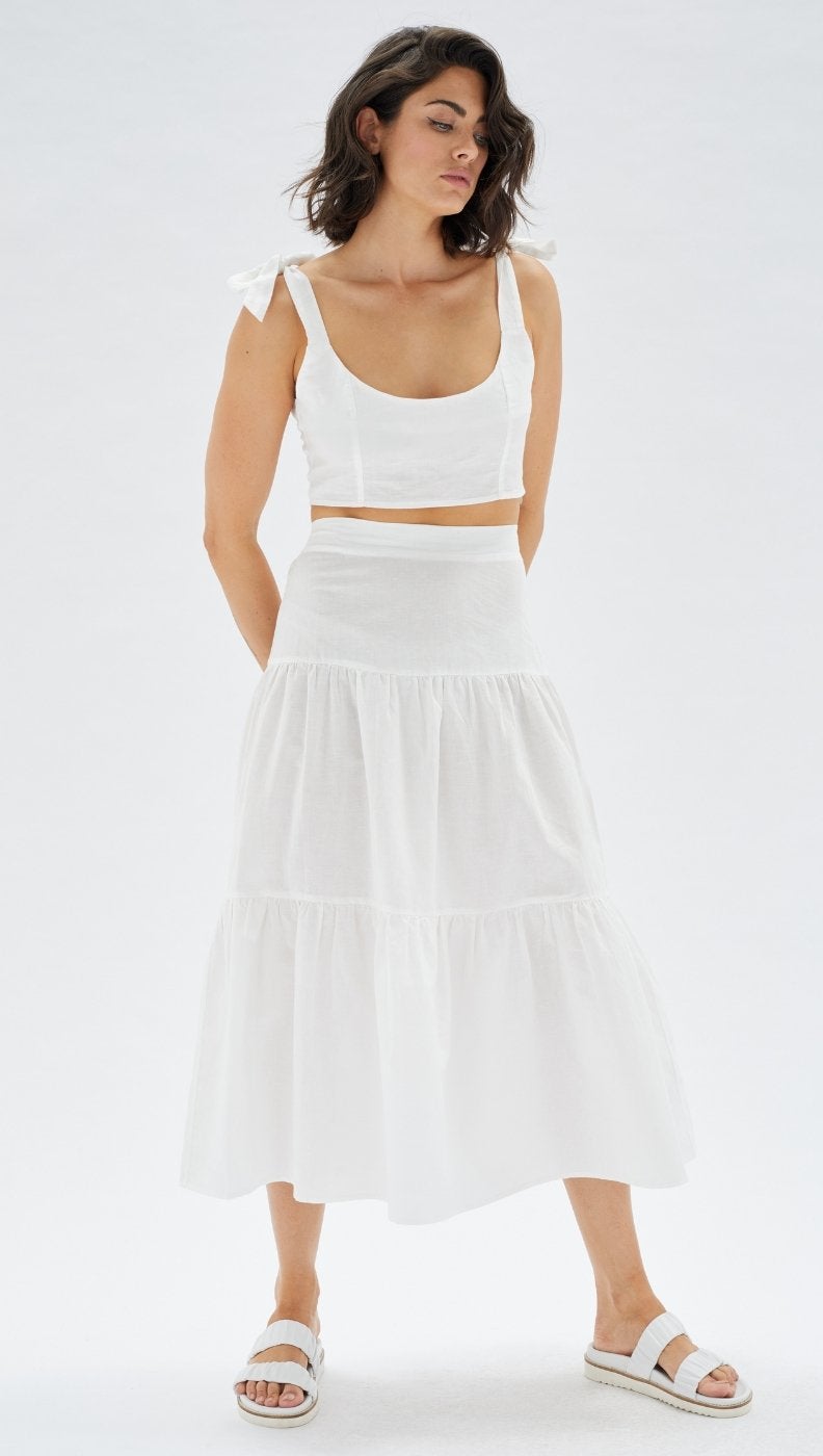 Soraya Tiered Midi Skirt - White