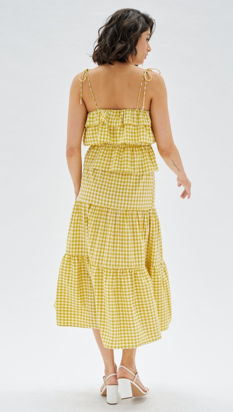 Temara Tiered Midi Skirt - Yellow/White