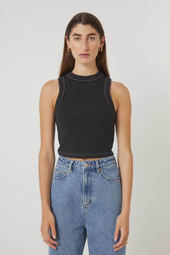 Jonesy Recut Rib Singlet - Black
