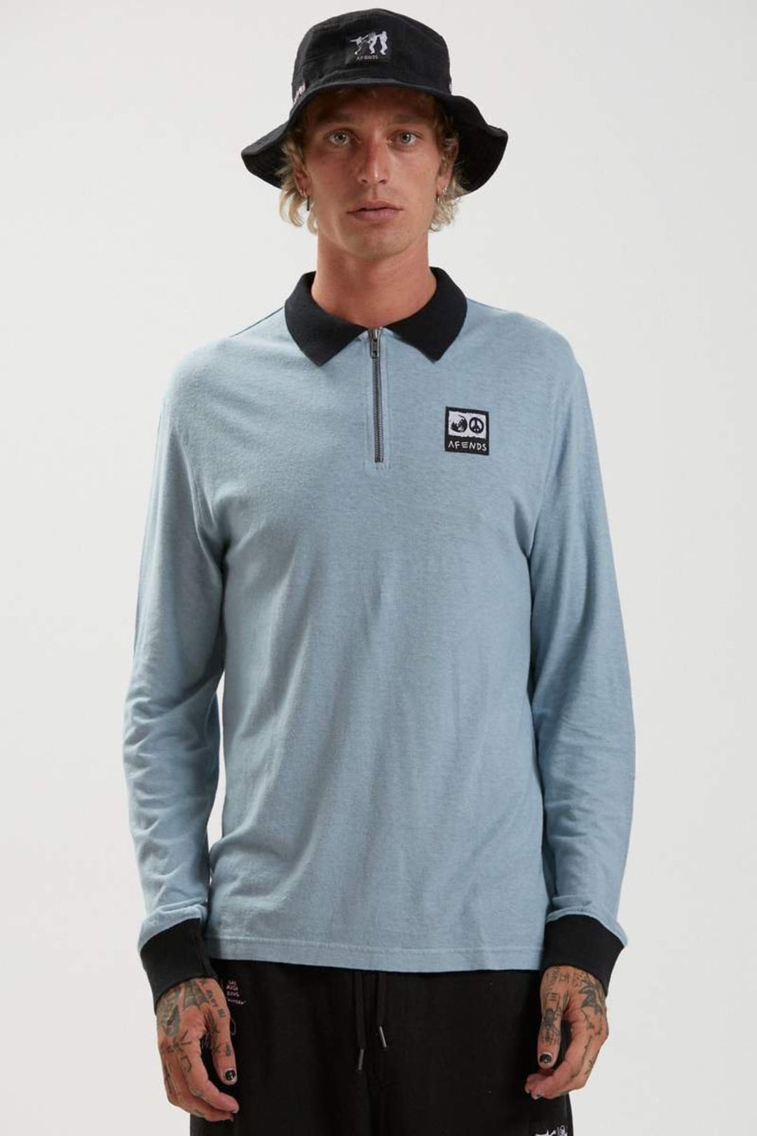 For The Planet Hemp Long Sleeve Polo- Abyss