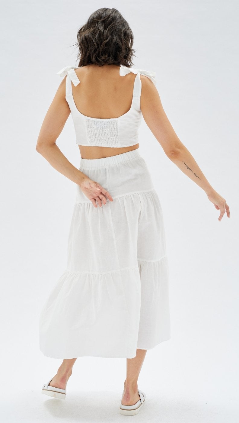 Soraya Tiered Midi Skirt - White