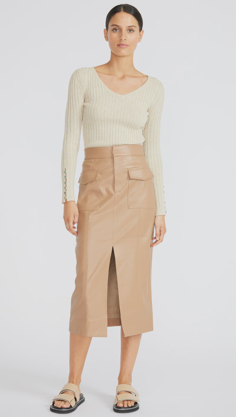 Eva Vegan Leather Skirt - Camel