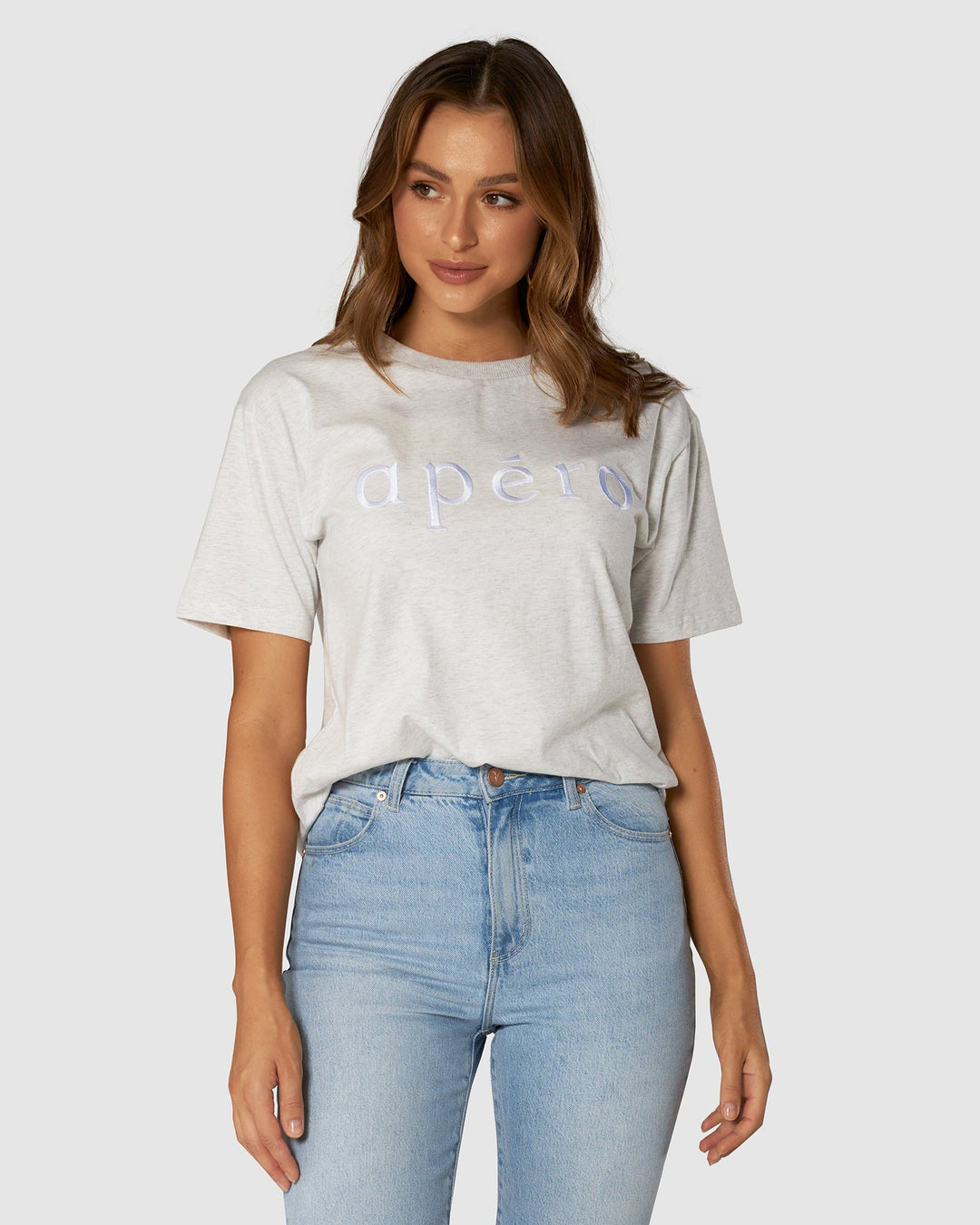 La Mode  Embroidered Femme Tee - Grey Marle